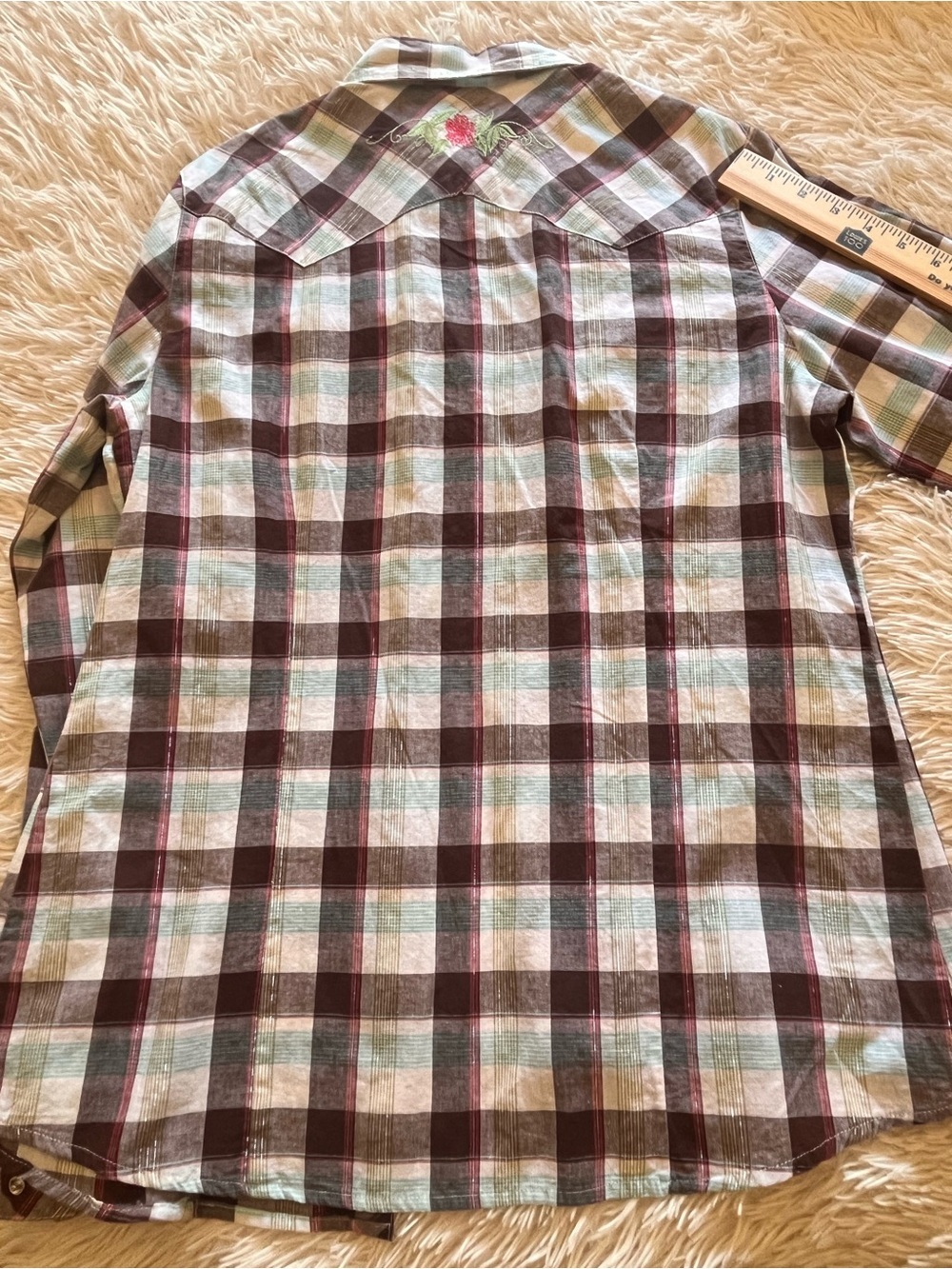 Shyanne Western Plaid Button-Down Shirt Multicolor Cotton Black Snap Metallic L - Picture 11 of 11